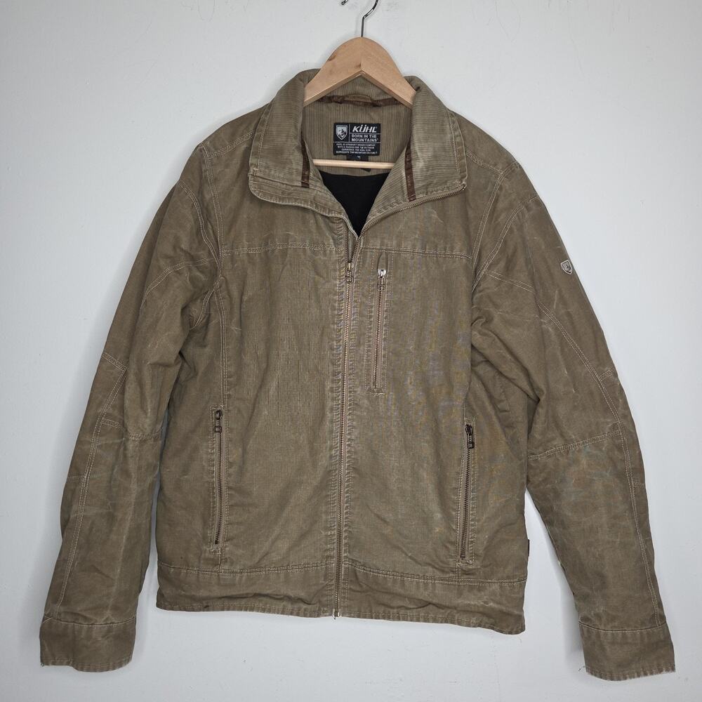 KUHL Burr Jacket Mens M Olive Canvas Fleece Lined Vintage Patina Dye KÜHL